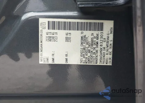 2013 Nissan Maxima 3.5 Sv z USA, uszkodzony, nr VIN 1N4AA5AP6DC832303